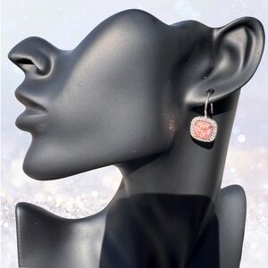 Ti Sento Milano Sterling Silver Pink Faceted Stone And CZ Cushion Cut Earrings